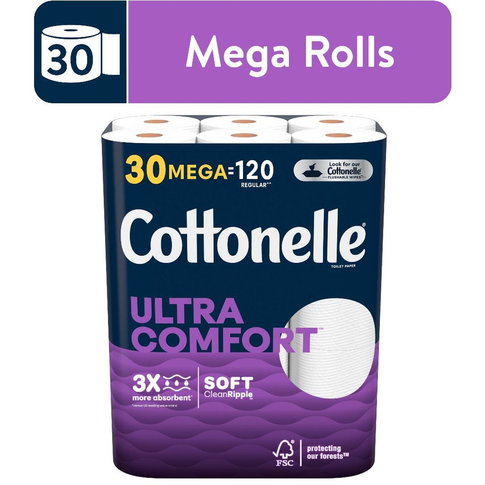 Cottonelle Ultra Comfort Toilet Paper, 30 Mega Rolls, 268 Sheets per Roll (8,040